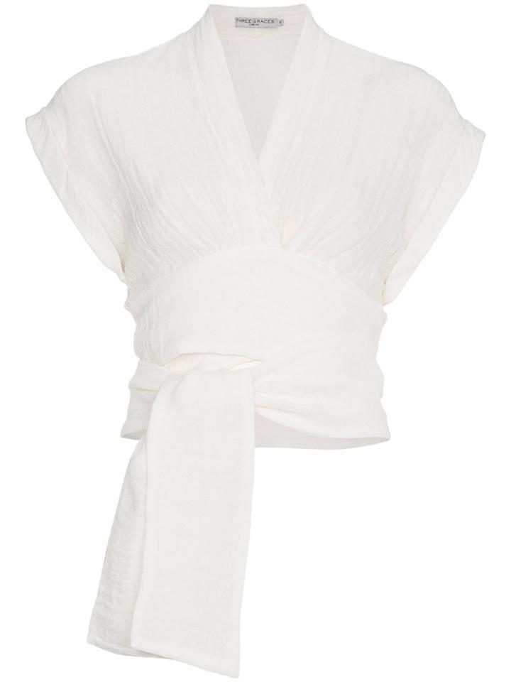 Three Graces Serena Tie Waist Top - White