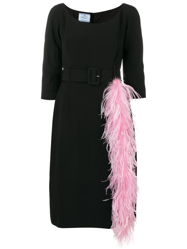 Prada Feather-trimmed Dress - Black