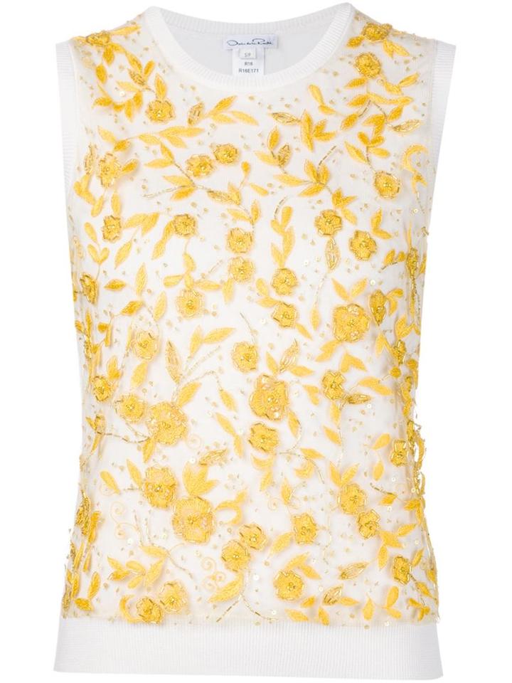 Oscar De La Renta Embroidered Flower Sleeveless Sweater