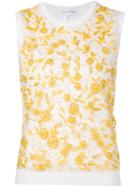 Oscar De La Renta Embroidered Flower Sleeveless Sweater