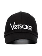 Versace Black Logo Embroidered Cotton Cap