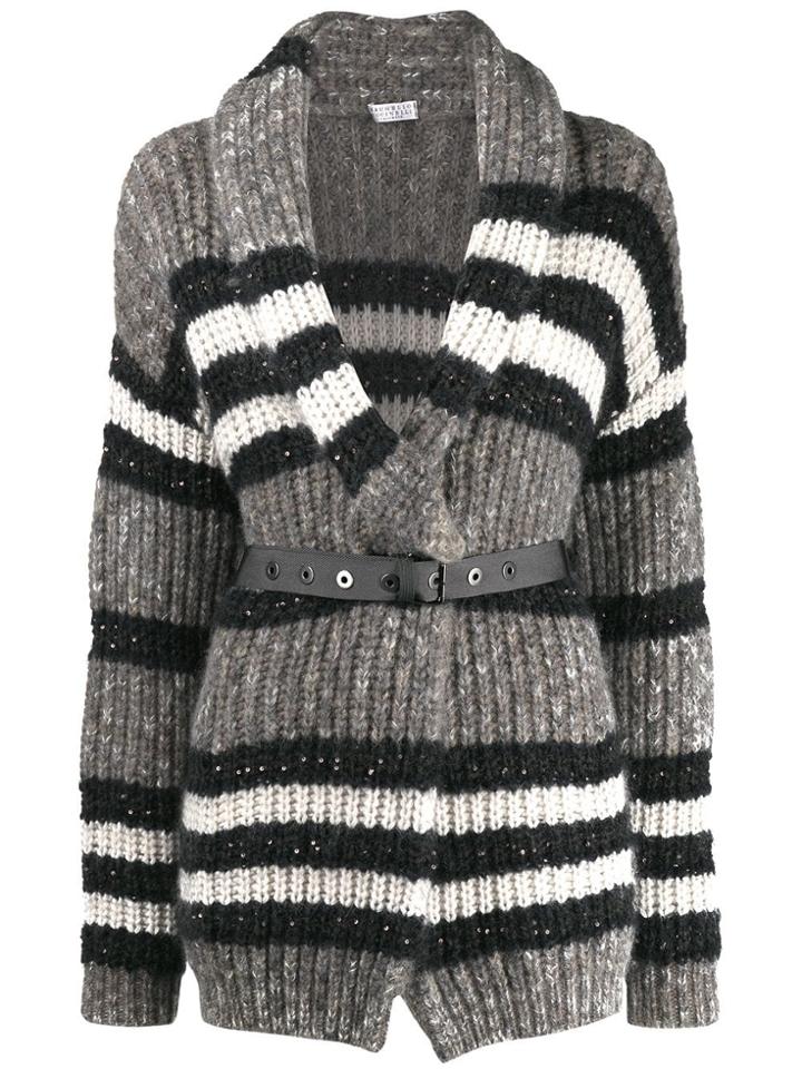 Brunello Cucinelli Oversized Belted Cardigan - Grey