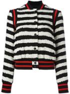 Msgm Striped Bomber Jacket, Women's, Size: 38, Black, Cotton/linen/flax/polyamide/polyester