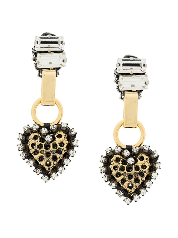 Radà Crystal Embellished Drop Heart Earrings - Metallic