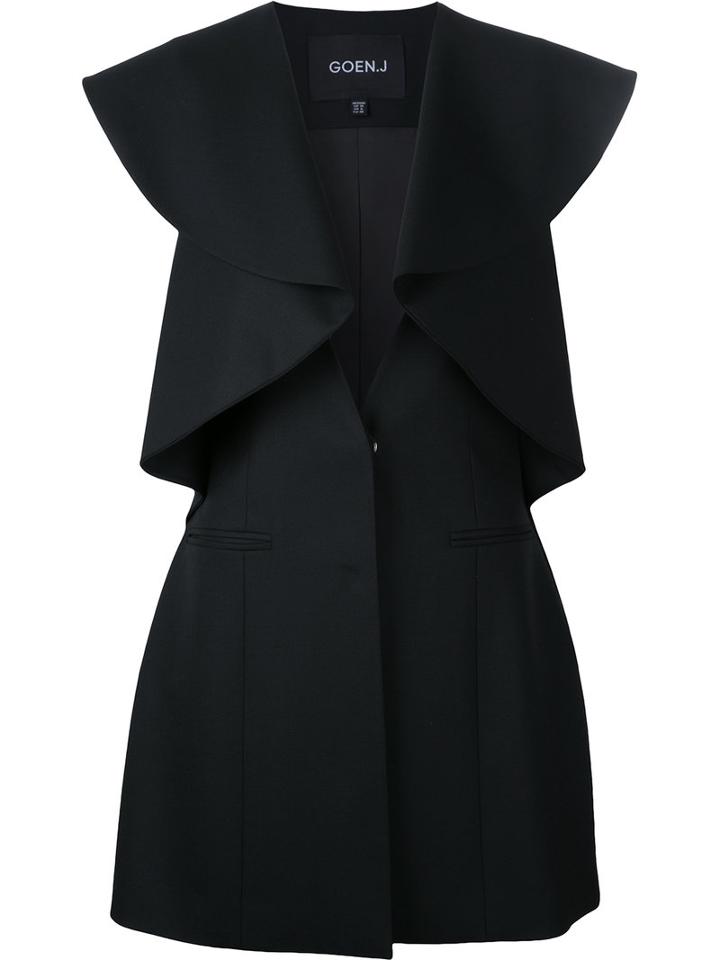 Goen.j Ruffled Fitted Jacket, Women's, Size: Small, Black, Wool/bemberg