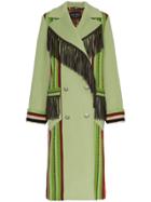 Etro Leather Fringe Double-breasted Wool Coat - Green