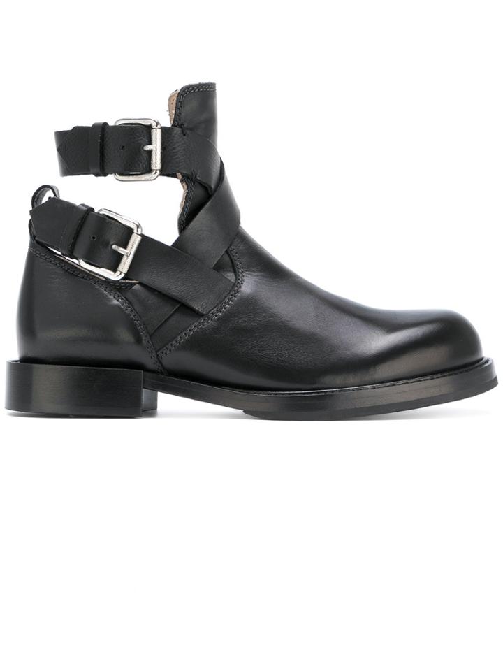 Diesel Cut-out Buckled Ankle Boots - Black