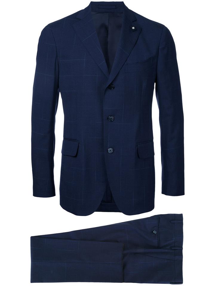 Lardini Checked Blazer, Men's, Size: 44, Blue, Wool/spandex/elastane