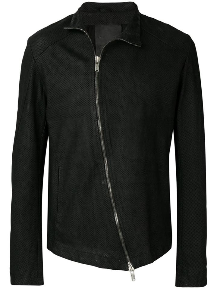 10sei0otto Asymmetric Zip Leather Jacket - Black