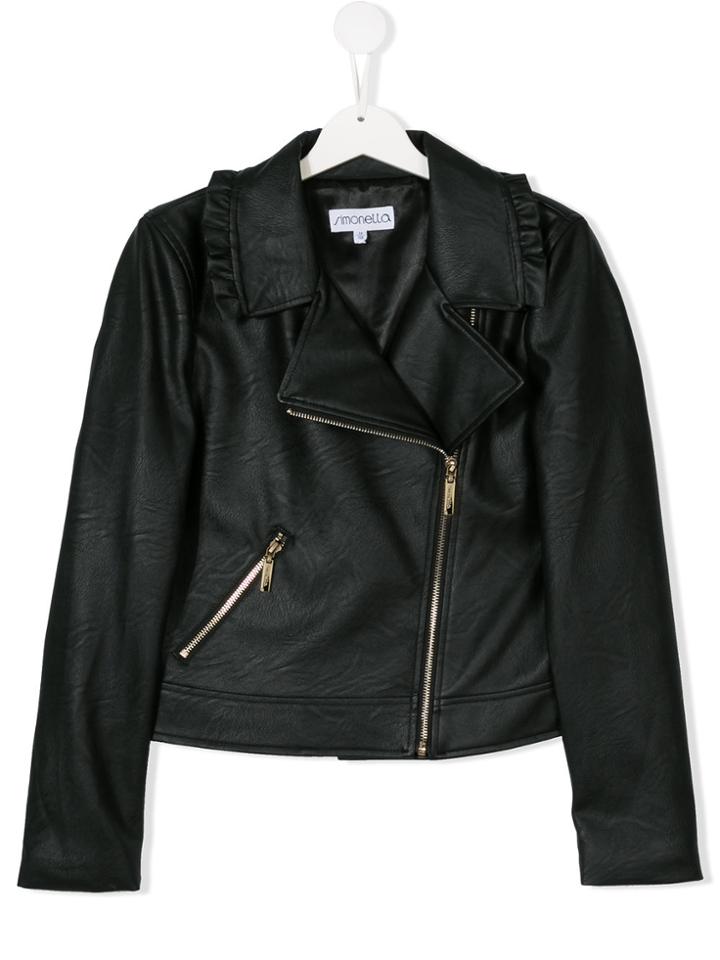 Simonetta Ruffled Biker Jacket - Black