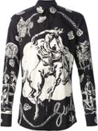 Dolce & Gabbana Cowboy Print Shirt, Men's, Size: 40, Black, Cotton