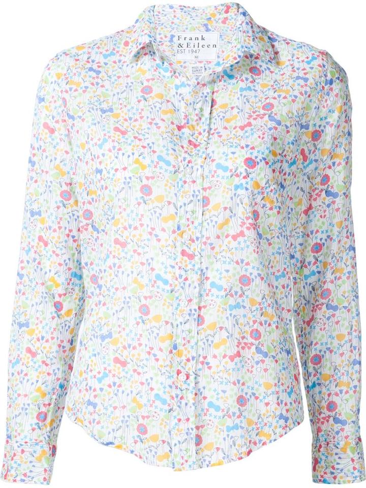 Frank & Eileen Floral Print Shirt, Women's, Size: Large, White, Cotton