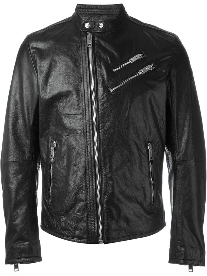 Diesel Wolf Rule Printed Lining Biker Jacket - Black