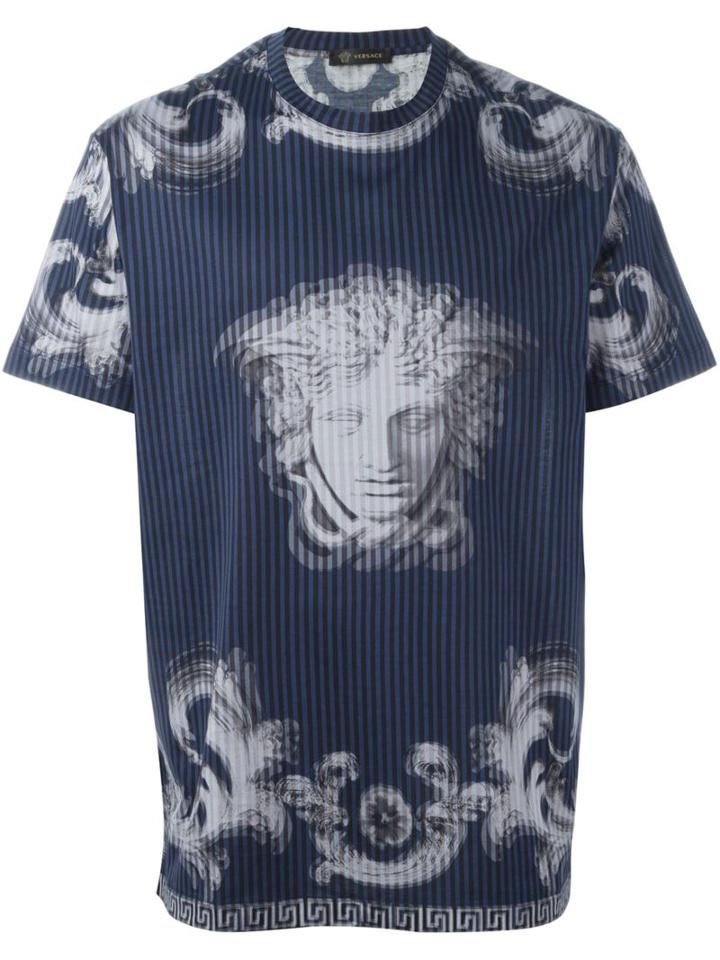 Versace Medusa Print T-shirt, Men's, Size: L, Blue, Cotton