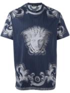 Versace Medusa Print T-shirt, Men's, Size: L, Blue, Cotton