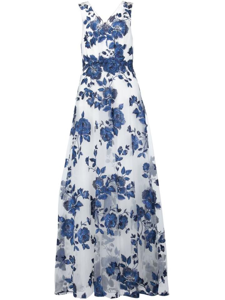 Marchesa Notte Floral Embroidered Gown, Women's, Size: 0, White, Nylon
