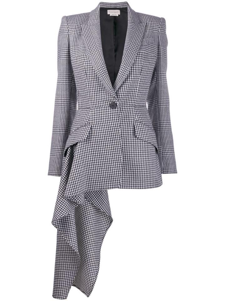 Alexander Mcqueen Houndstooth Hanging Ruffle Detail Jacket - Black