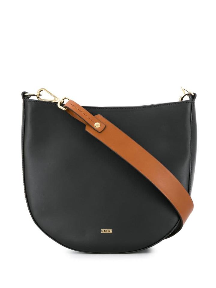 Closed Contrasting Strap Shoulder Bag - Black