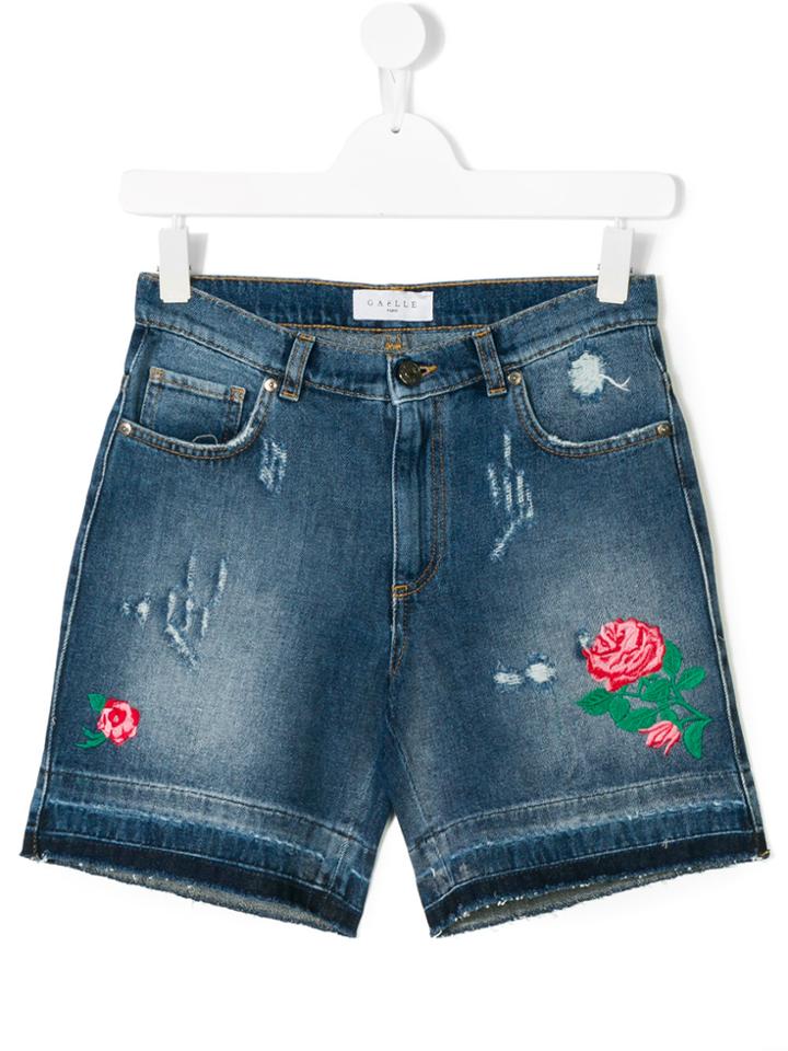 Gaelle Paris Kids Floral Embroidered Shorts - Blue
