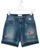 Gaelle Paris Kids Floral Embroidered Shorts - Blue