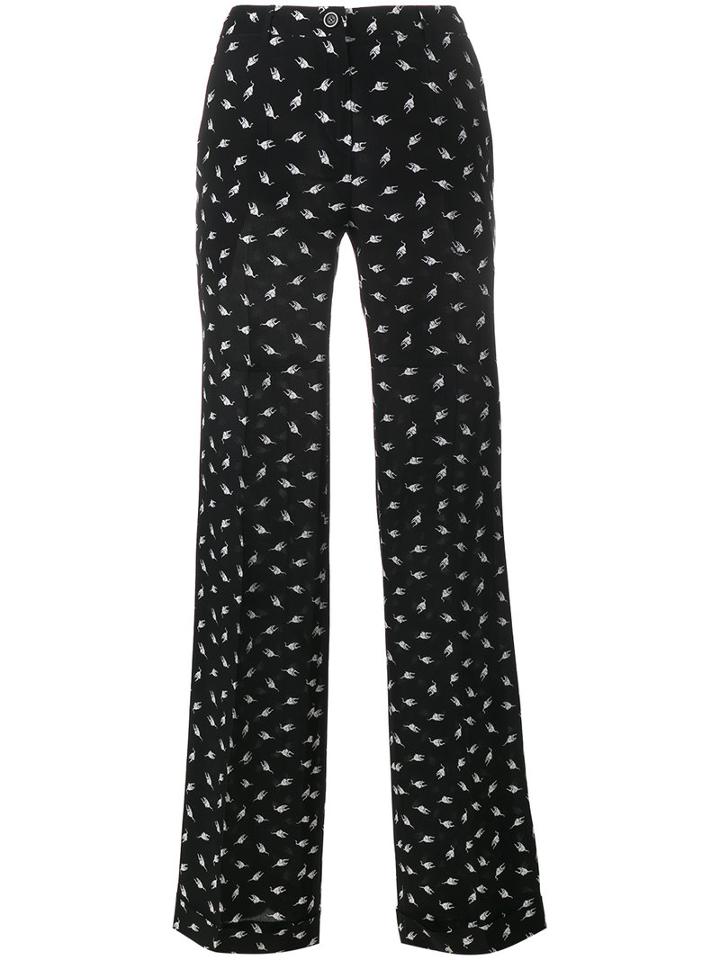 Miu Miu Cat Printed Trousers, Women's, Size: 38, Black, Silk