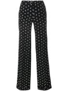 Miu Miu Cat Printed Trousers, Women's, Size: 38, Black, Silk