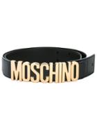 Moschino Logo Plaque Belt, Adult Unisex, Size: 105, Black, Leather