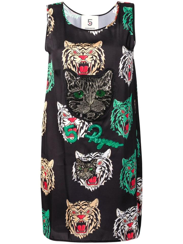 5 Progress Tiger Print Short Dress - Black