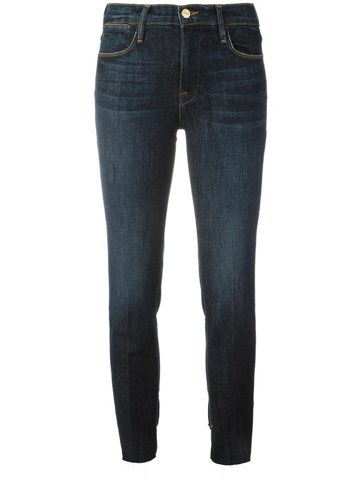 Frame Denim Straight Cropped Jeans, Women's, Size: 24, Blue, Cotton/polyester/spandex/elastane