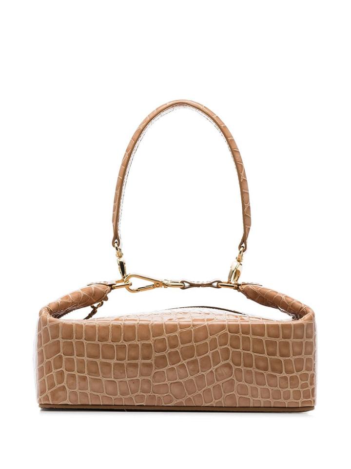 Rejina Pyo Brown Olivia Crocodile Embossed Leather Box Bag