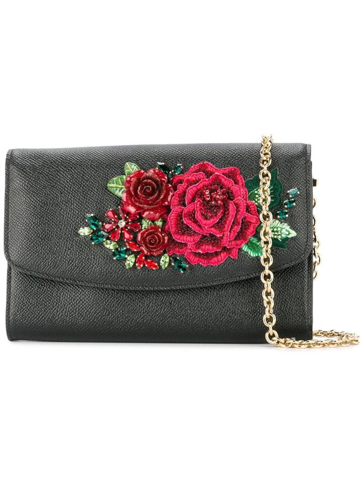 Dolce & Gabbana Floral Embroidered Clutch - Black