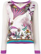 Etro Butterflies Print Knitted Blouse, Women's, Size: 46, White, Silk/wool