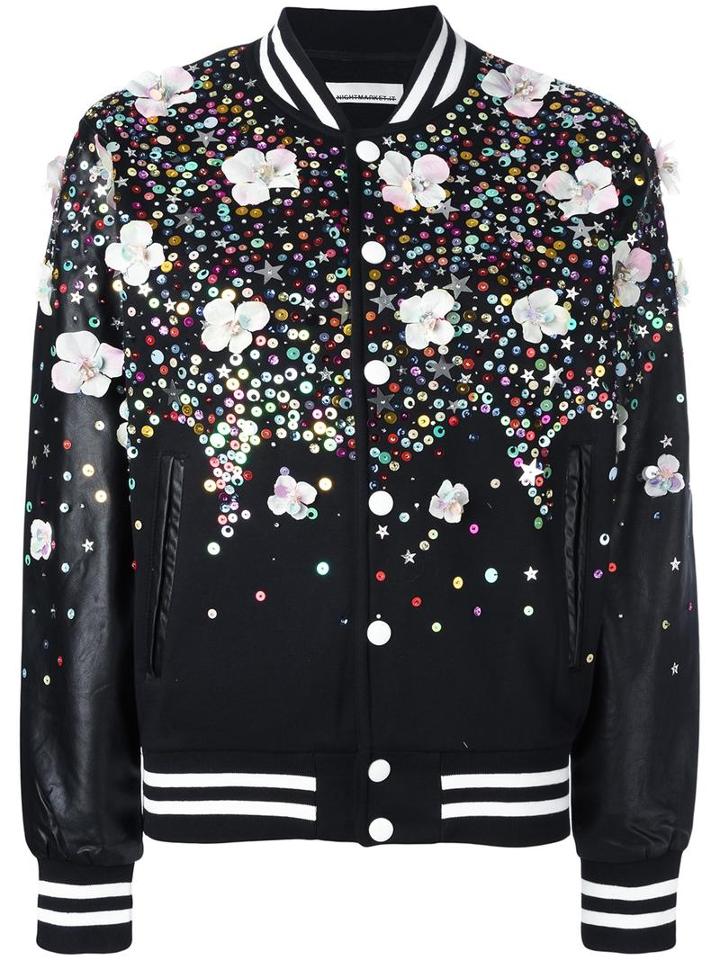 Night Market Embellished Bomber Jacket, Women's, Size: Medium, Black, Polyester/cotton/leather