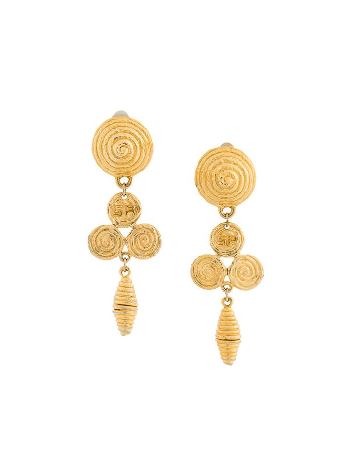 Sonia Rykiel Vintage Spiral Pendant Earrings - Yellow & Orange