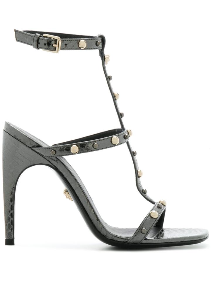 Versace Textured Studded Sandals - Metallic