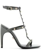 Versace Textured Studded Sandals - Metallic