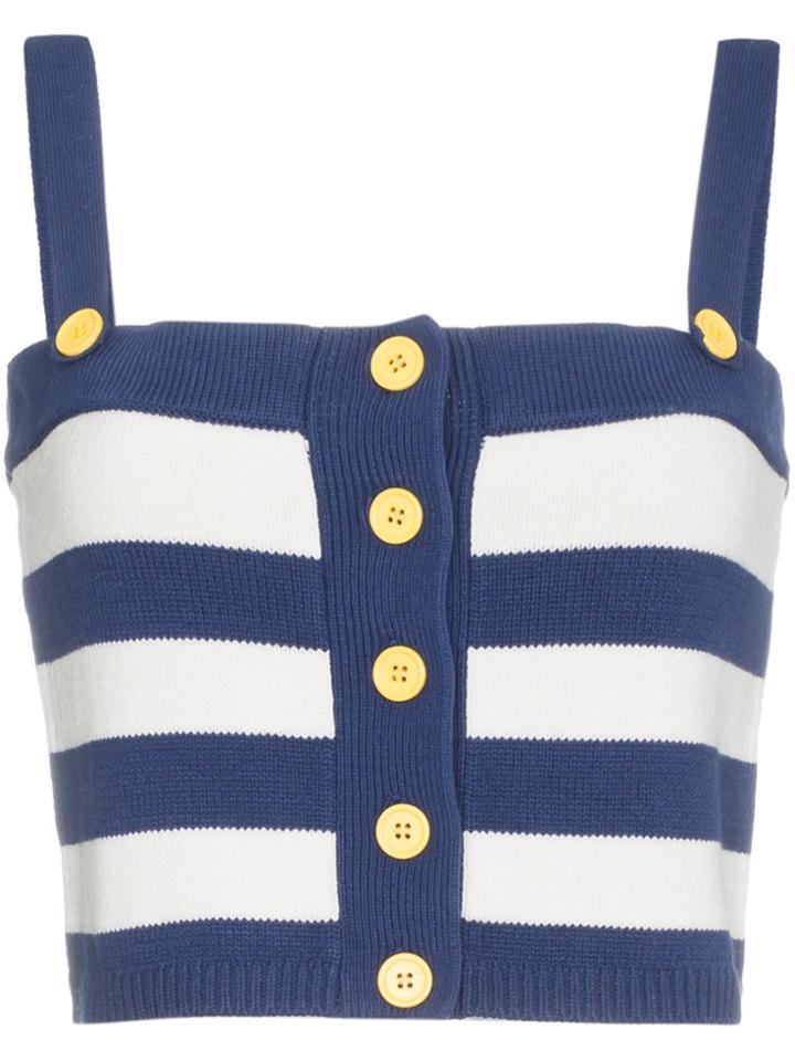 Staud Striped Top With Buttons - Blue