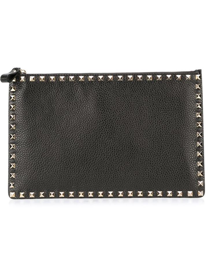 Valentino - 'rockstud' Clutch - Women - Leather/metal (other) - One Size, Black, Leather/metal (other)