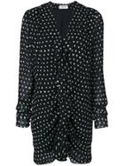 Saint Laurent Polka Dot Ruffle Front Dress - Black
