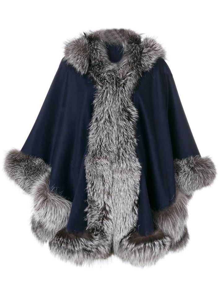 Liska Fur Trim Cape - Blue