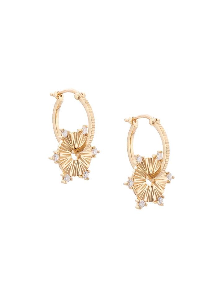 Foundrae 18kt Yellow Gold Diamond Small Disc Hoop Earrings