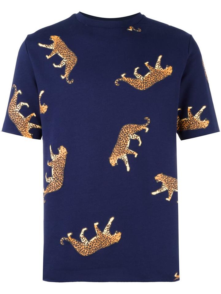 Ps By Paul Smith Cheetah Print T-shirt, Men's, Size: Xl, Blue, Cotton