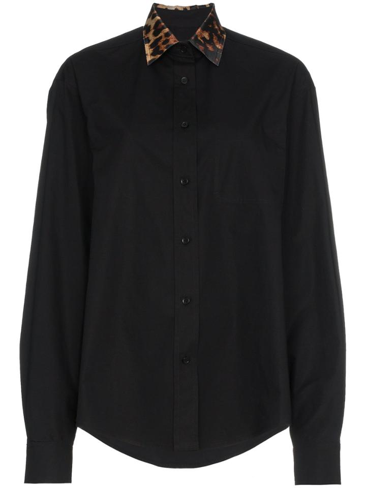 We11done Oversized Leopard Print Collar Cotton Shirt - Black