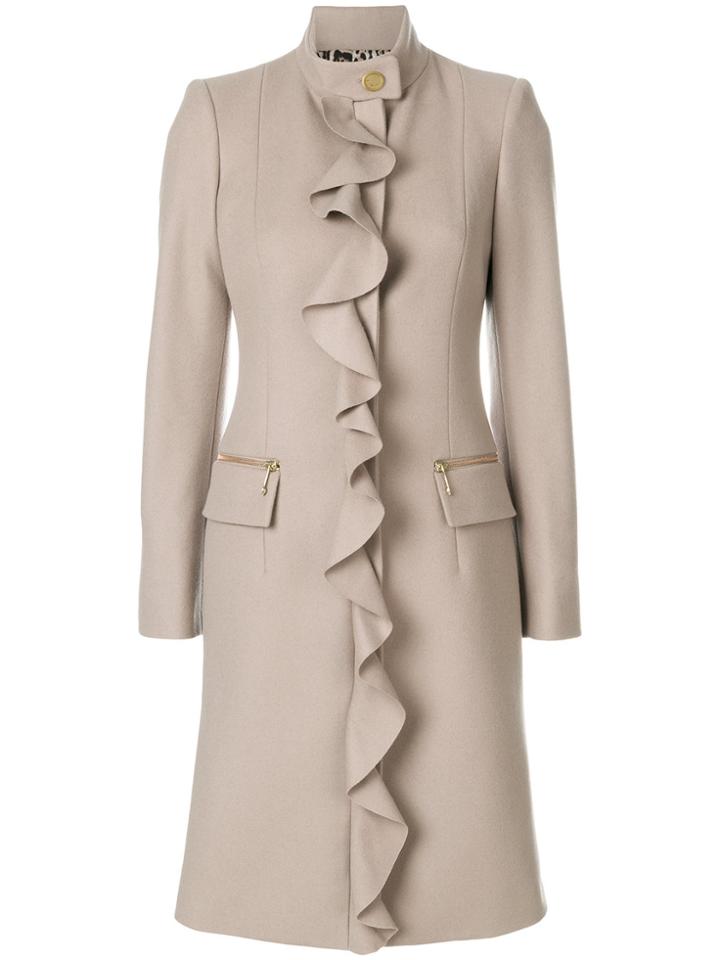 Just Cavalli Ruffle Trim Coat - Brown