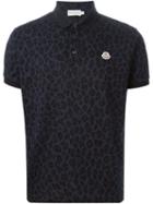 Moncler Leopard Print Polo Shirt, Men's, Size: Medium, Blue, Cotton