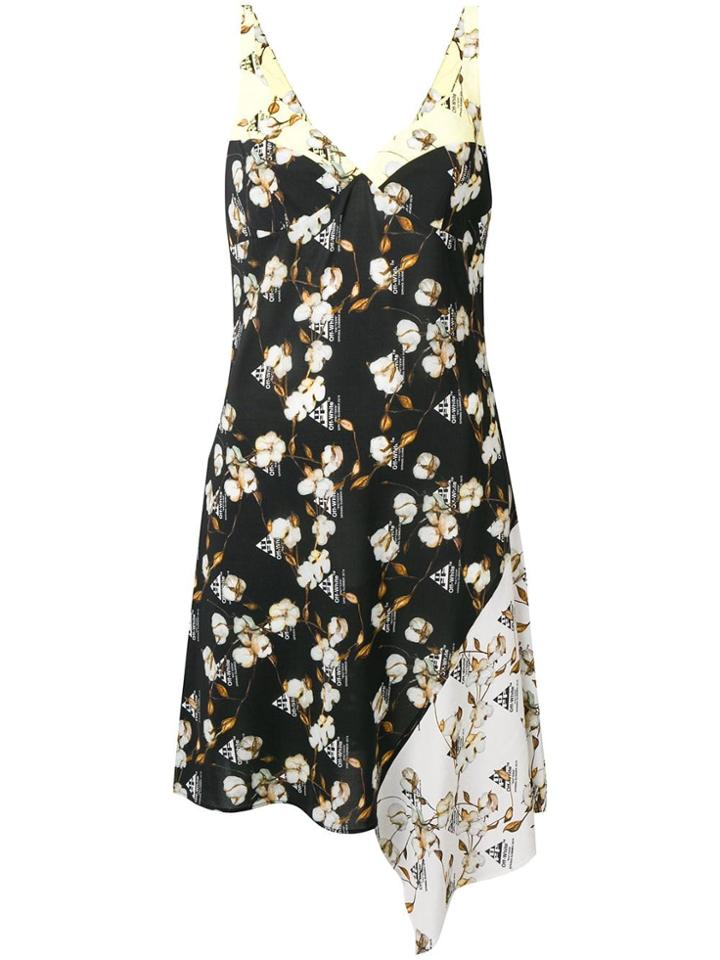 Off-white Floral Print Crepe Asymmetric Dress - Black