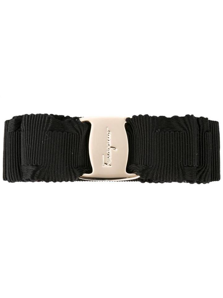 Salvatore Ferragamo Logo Embossed Bow Hair Clip, Women's, Black, Cotton/rayon/plastic/brass