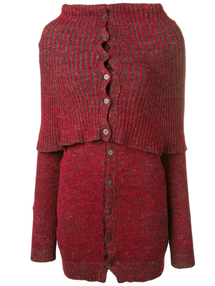 Yohji Yamamoto Vintage Ribbed High Neck Cardigan - Red