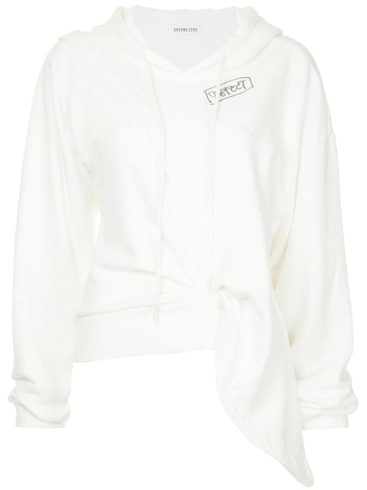 Ground Zero Defect Slogan Draped Hoodie - White
