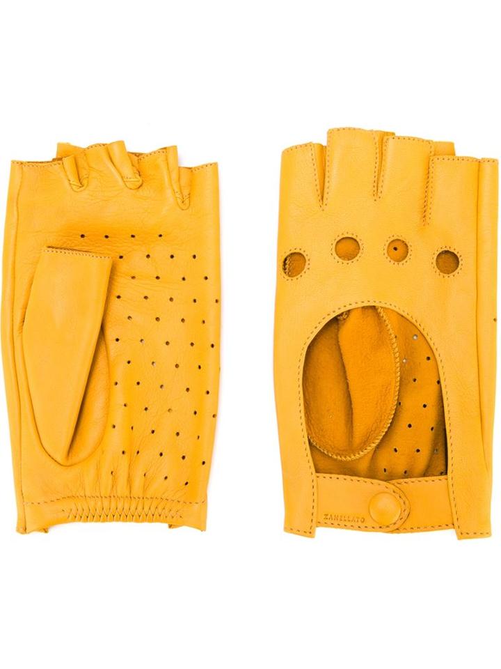 Zanellato Perforated Fingerless Gloves, Women's, Yellow/orange, Leather